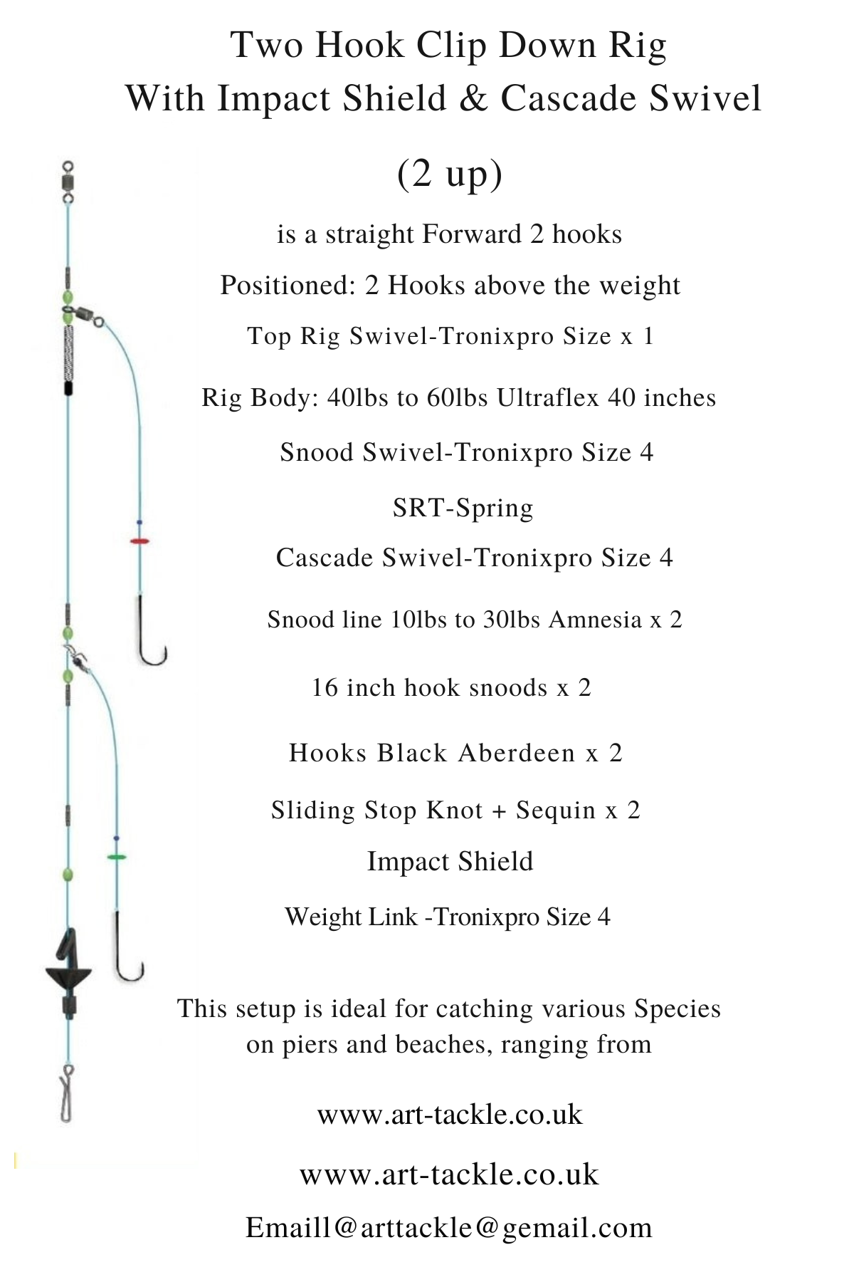 Hook Sea Fishing Rig Two Hook Cascade Clip Down Rig With Impact