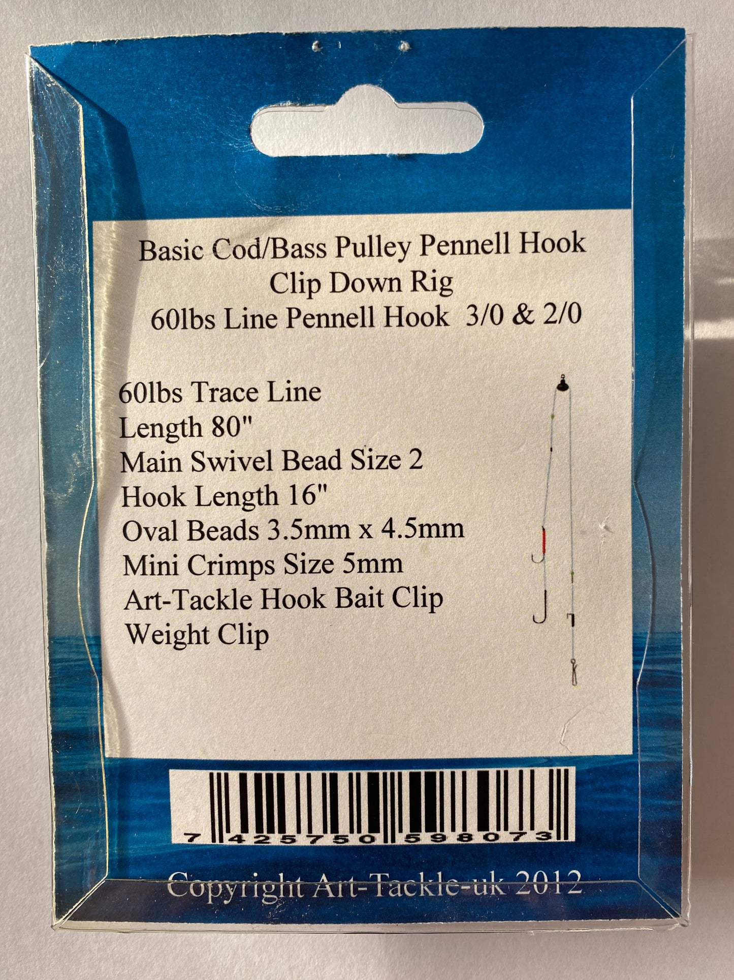 5 x Standard Cod/Bass Pulley Pennell Hook Clip Down Rig