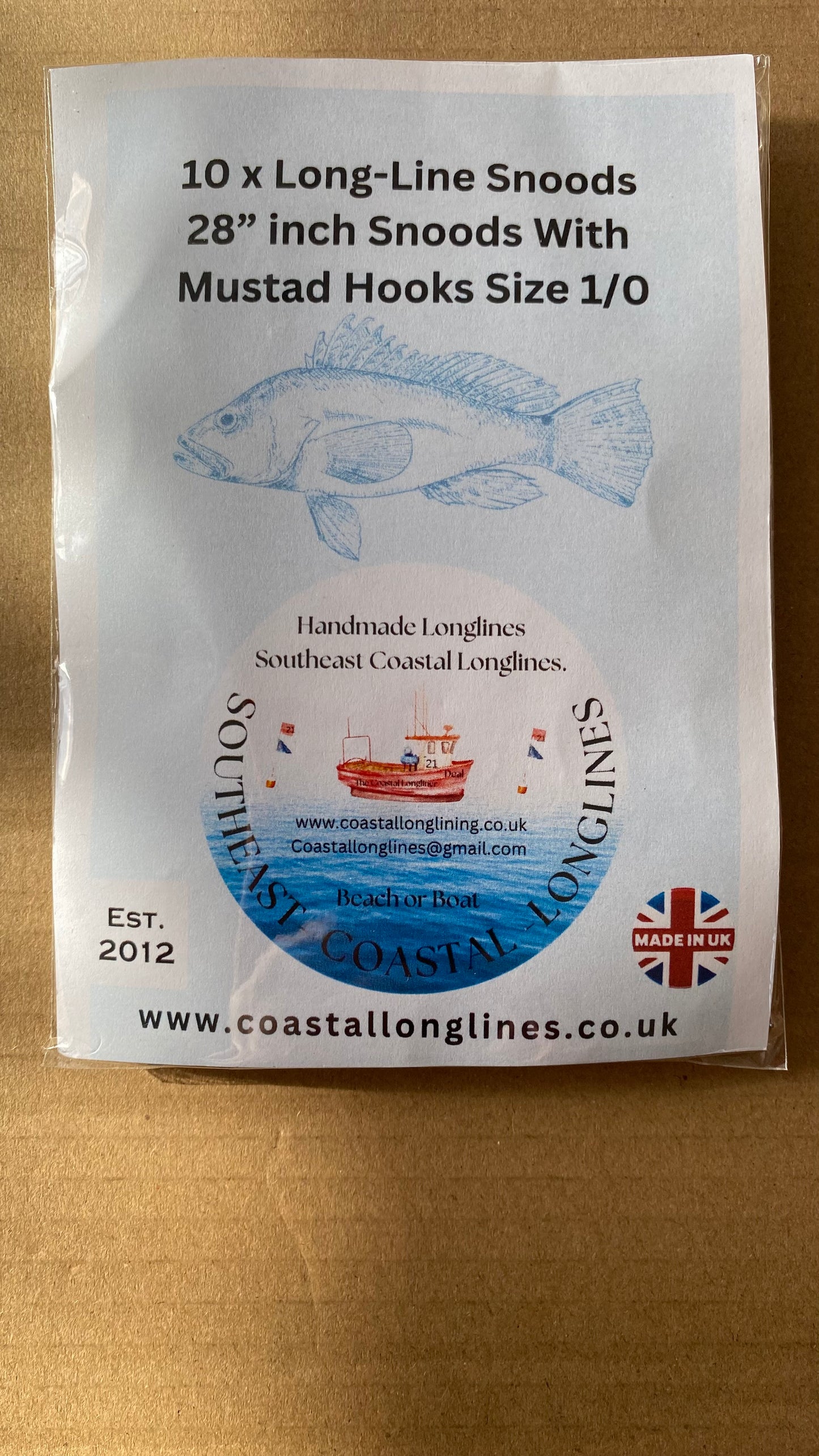 10 Longline Hook Snoods 28” inch long with Mustad Hooks