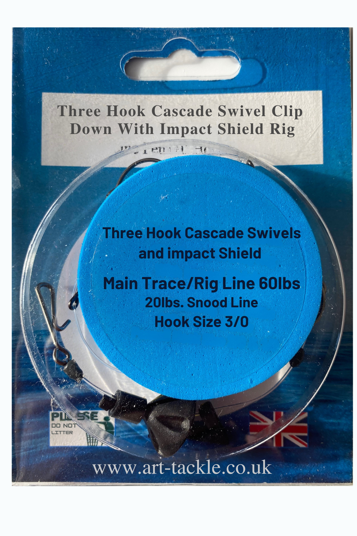 Three Hook Cascade Clip Down Rig with Impact Shield Main Body Line: 70lbs, 80lbs, 90lbs.