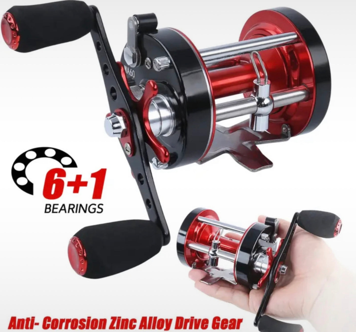 New with box 6+1BB Metal Drag Fishing Reel 6000 Series for Sea Fishing Beach Casting.