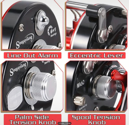 New with box 6+1BB Metal Drag Fishing Reel 6000 Series for Sea Fishing Beach Casting.