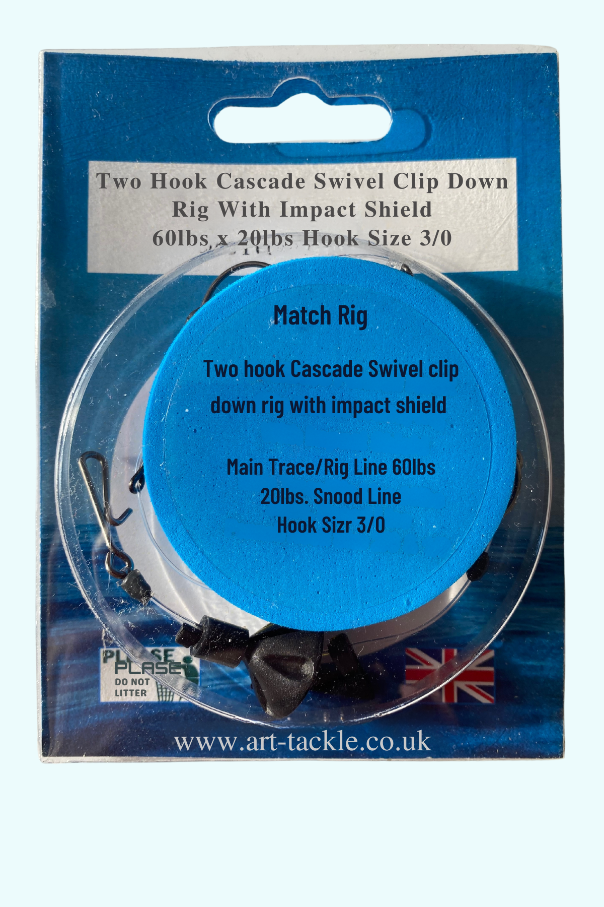 Two Hook Cascade Clip Down Rig with Impact Shield Main Body Line: 70lbs, 80lbs, 90lbs.