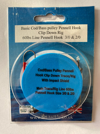 5 x Standard Cod/Bass Pulley Pennell Hook Clip Down Rig