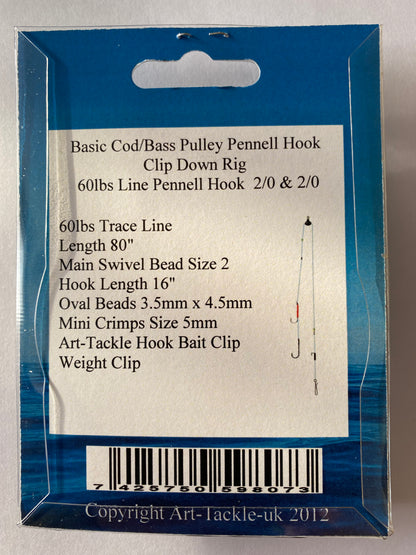 5 x Standard Cod/Bass Pulley Pennell Hook Clip Down Rig