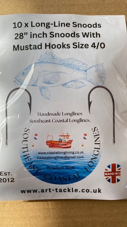 10 Longline Hook Snoods 28” inch long with Mustad Hooks