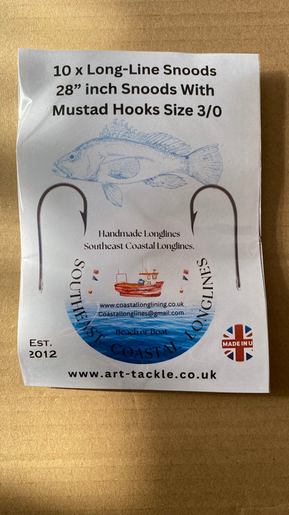 10 Longline Hook Snoods 28” inch long with Mustad Hooks