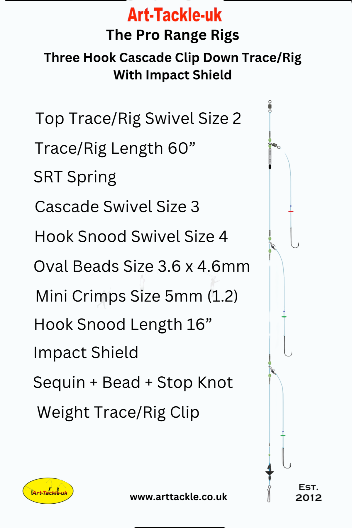 Three Hook Cascade Clip Down Rig with Impact Shield Main Body Line: 70lbs, 80lbs, 90lbs.