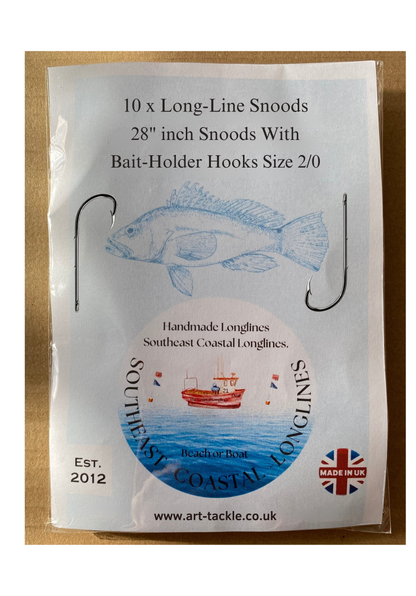10 Longline Hook Snoods 28” inch long with Bait-Holder Hooks
